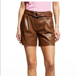 Rebecca Taylor Belted Vegan Leather Shorts Brown NEW NWT $275 Size 16 Women